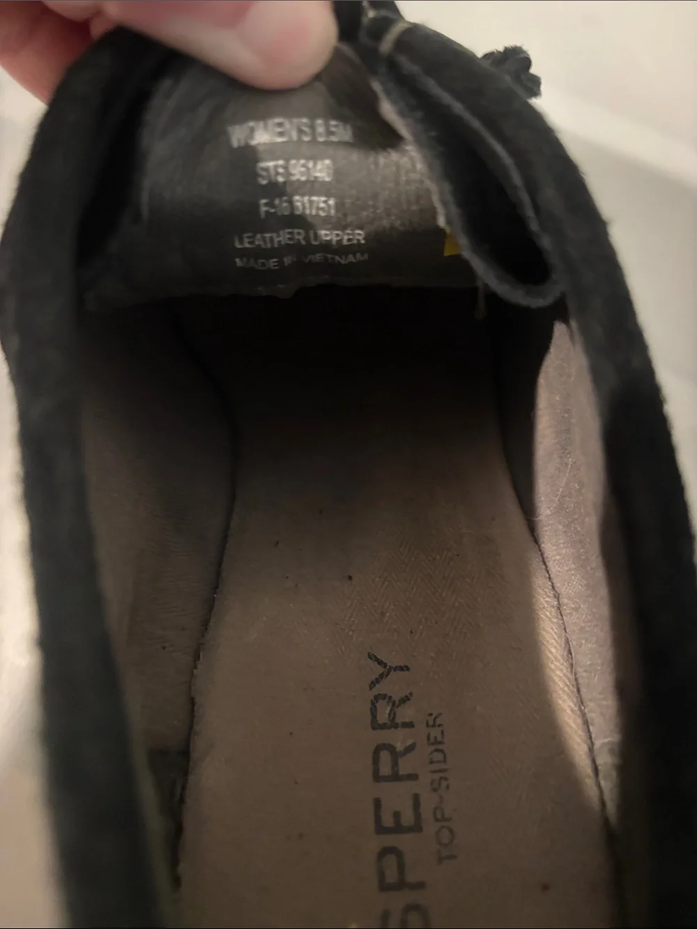 Sperry Black Stella Keel wedge booties SZ 8.5M suede uppers & tan wedge heel
